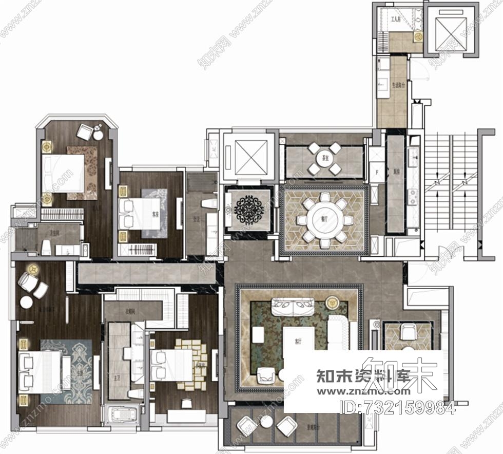 230㎡平方大户型中式欧式混搭风格装修施工图含实景cad施工图下载【ID:732159984】