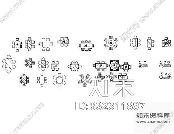 图块/节点常用餐桌平面图块集cad施工图下载【ID:832311897】