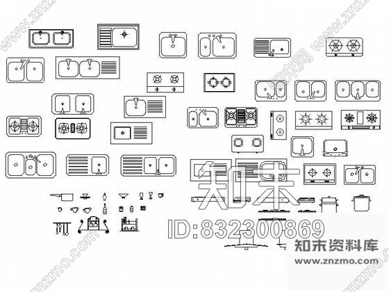 图块/节点各种厨房不同用品cad图块cad施工图下载【ID:832300869】