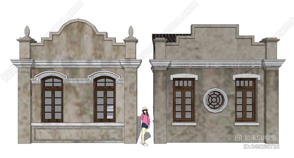 民国风建筑外立面su模型下载【id:349265725】