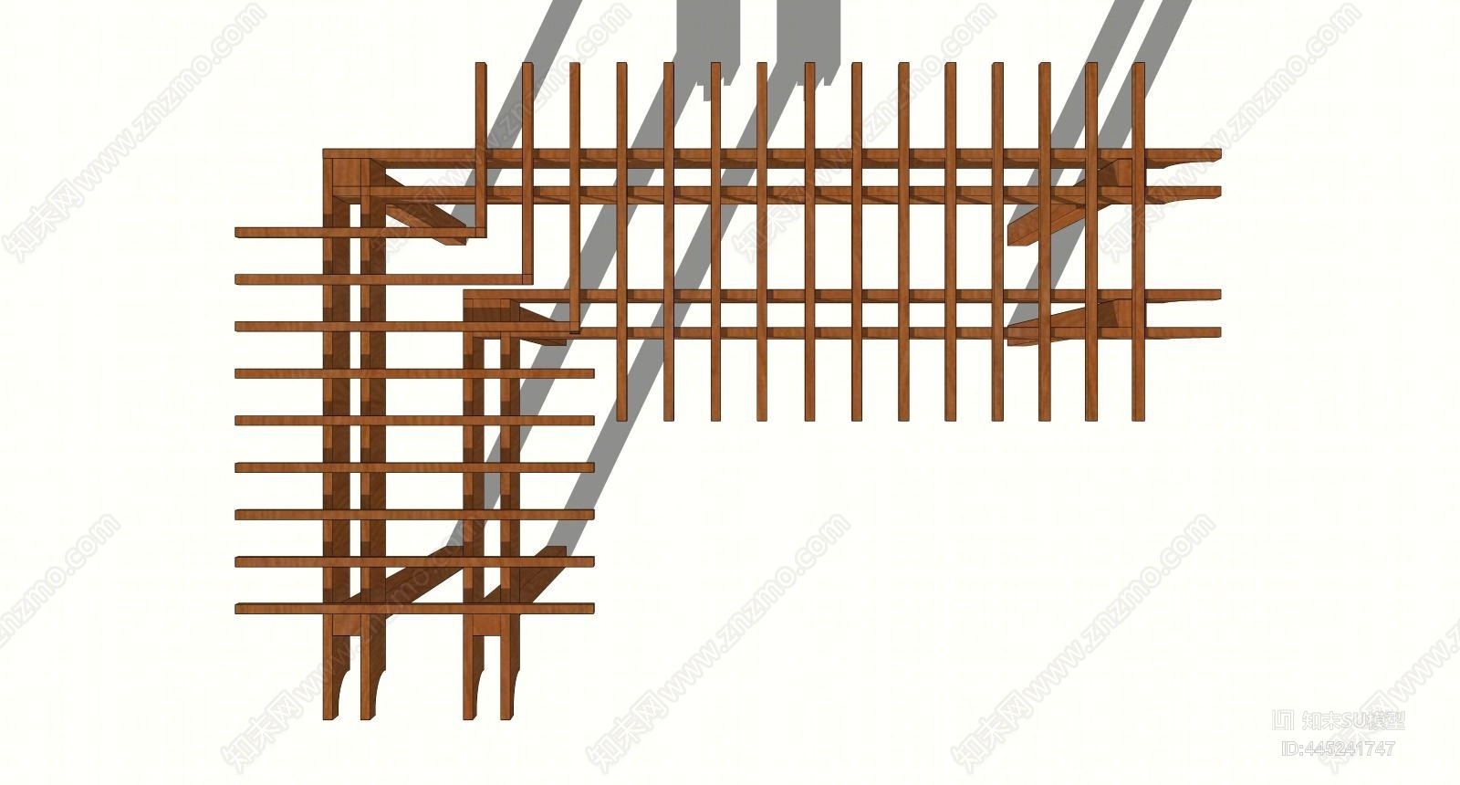 现代l型木廊架su模型下载【id:445241747】