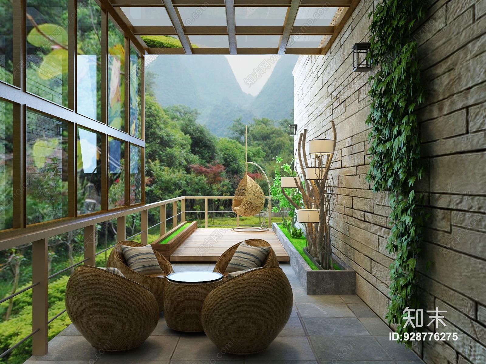 现代别墅阳台露台3d模型下载【id:928776275】
