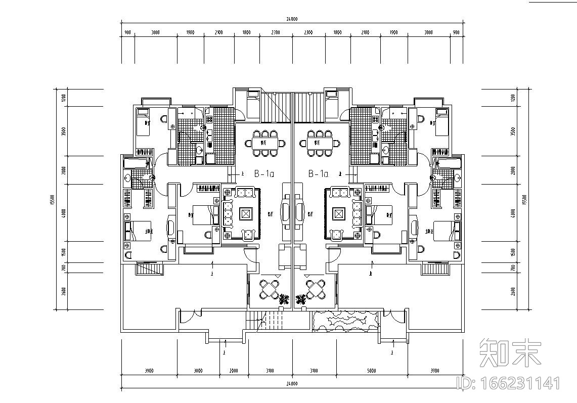 1梯2户洋房户型平面图设计施工图下载