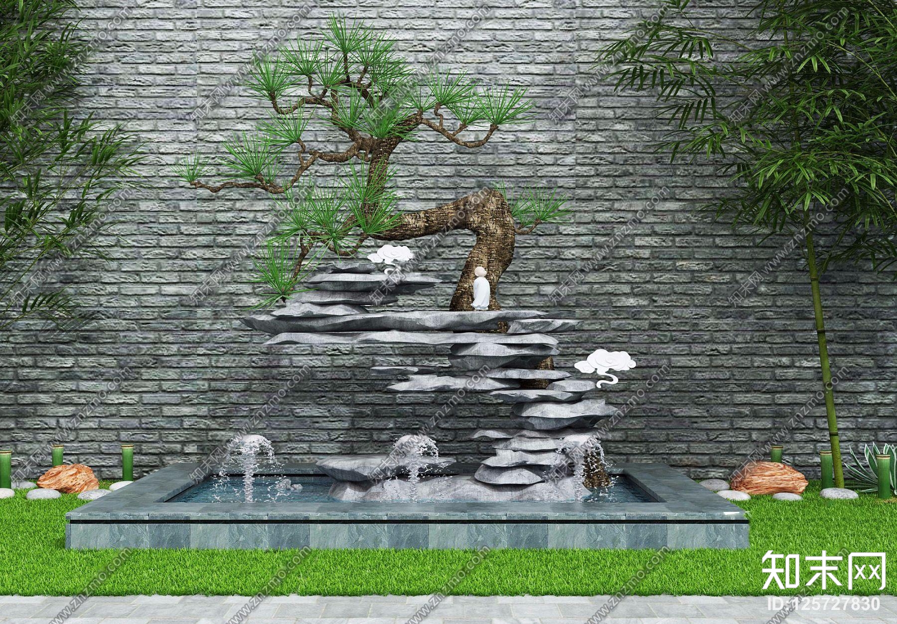 现代园林小品假山水景3d模型3d模型下载【id:125727830】