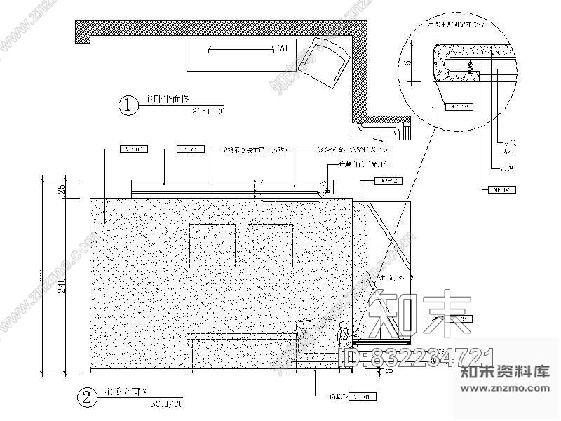 图块/节点卧室立面详图cad施工图下载【ID:832234721】