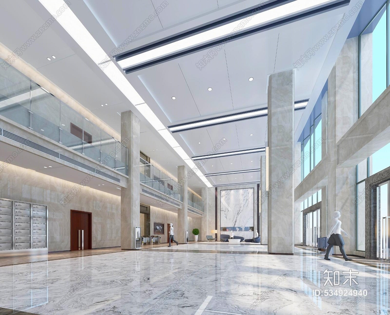 现代办公楼入口大厅3d模型下载