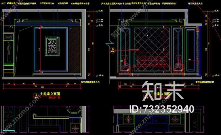 欧式(四房)施工图2cad施工图下载【ID:732352940】