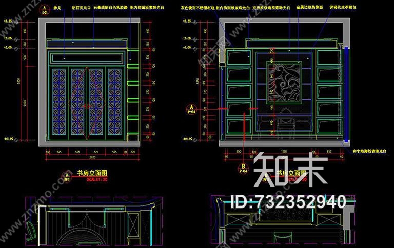 欧式(四房)施工图2cad施工图下载【ID:732352940】