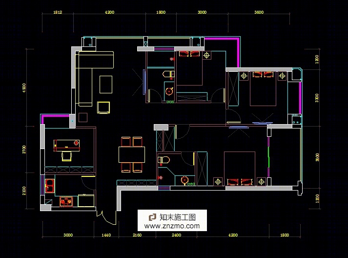 三室两厅两卫一厨一书房施工图下载