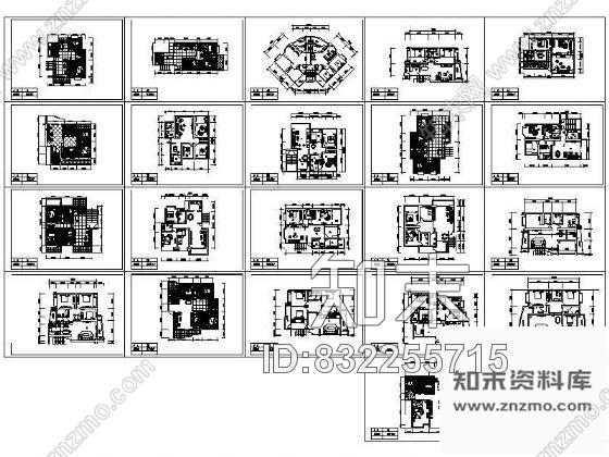 图块/节点多个家居户型平面设计图cad施工图下载【ID:832255715】