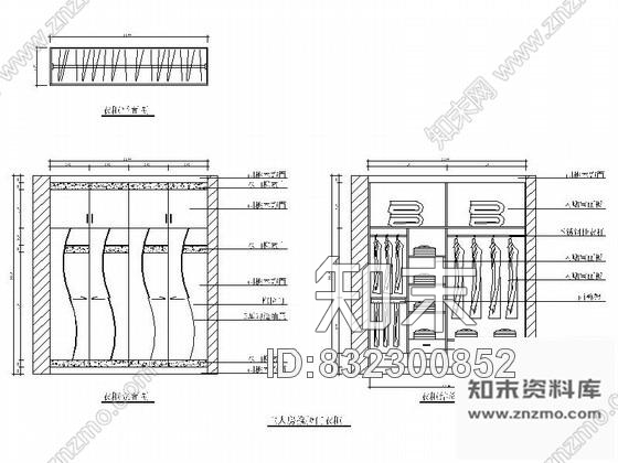 图块/节点各种不同房间衣柜平立面cad图块施工图下载【ID:832300852】