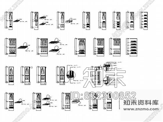 图块/节点各种不同房间衣柜平立面cad图块施工图下载【ID:832300852】