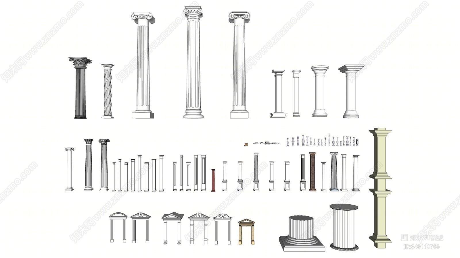 免费欧式罗马柱子 柱头 柱基 宝瓶 栏杆 护栏su模型