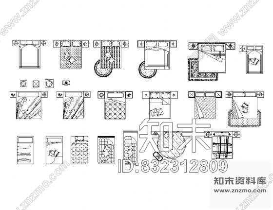 图块/节点常用床图块集cad施工图下载【ID:832312809】
