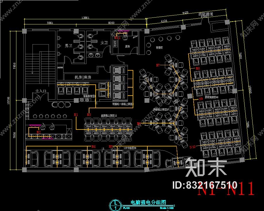 LOFT风格网吧网咖室内设计装修CAD施工图+2张效果图施工图下载【ID:832167510】