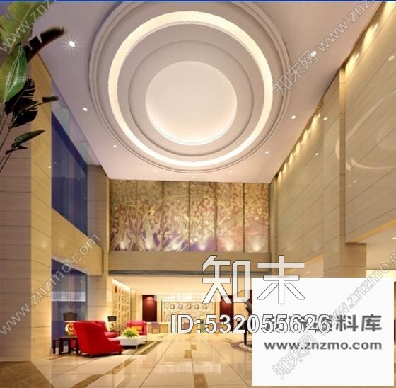 施工图现代中式风酒店大堂装修图含效果cad施工图下载【ID:532055626】