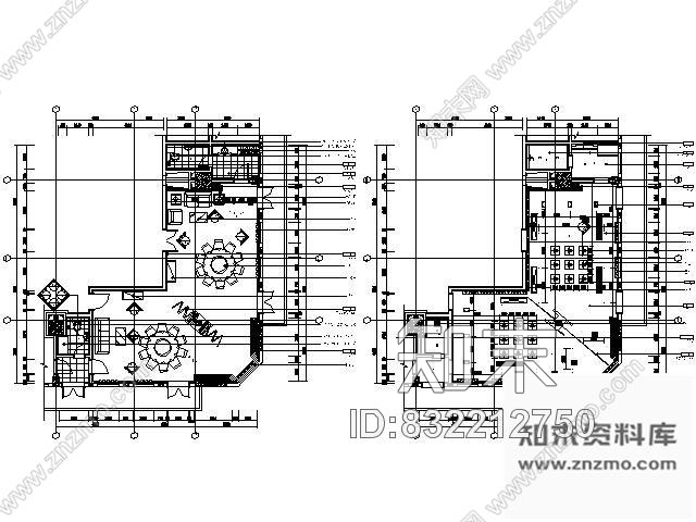 图块/节点餐厅双圆桌包间平面图施工图下载【ID:832212750】