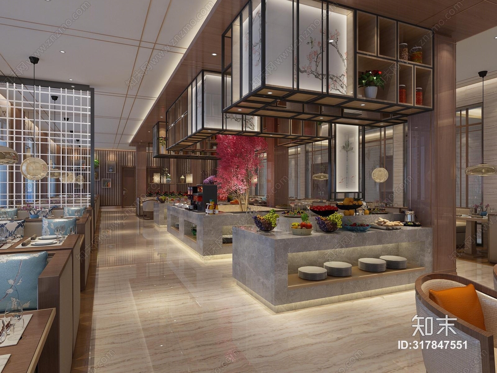 新中式自助餐厅3d模型【id:317847551】_知末3d模型网