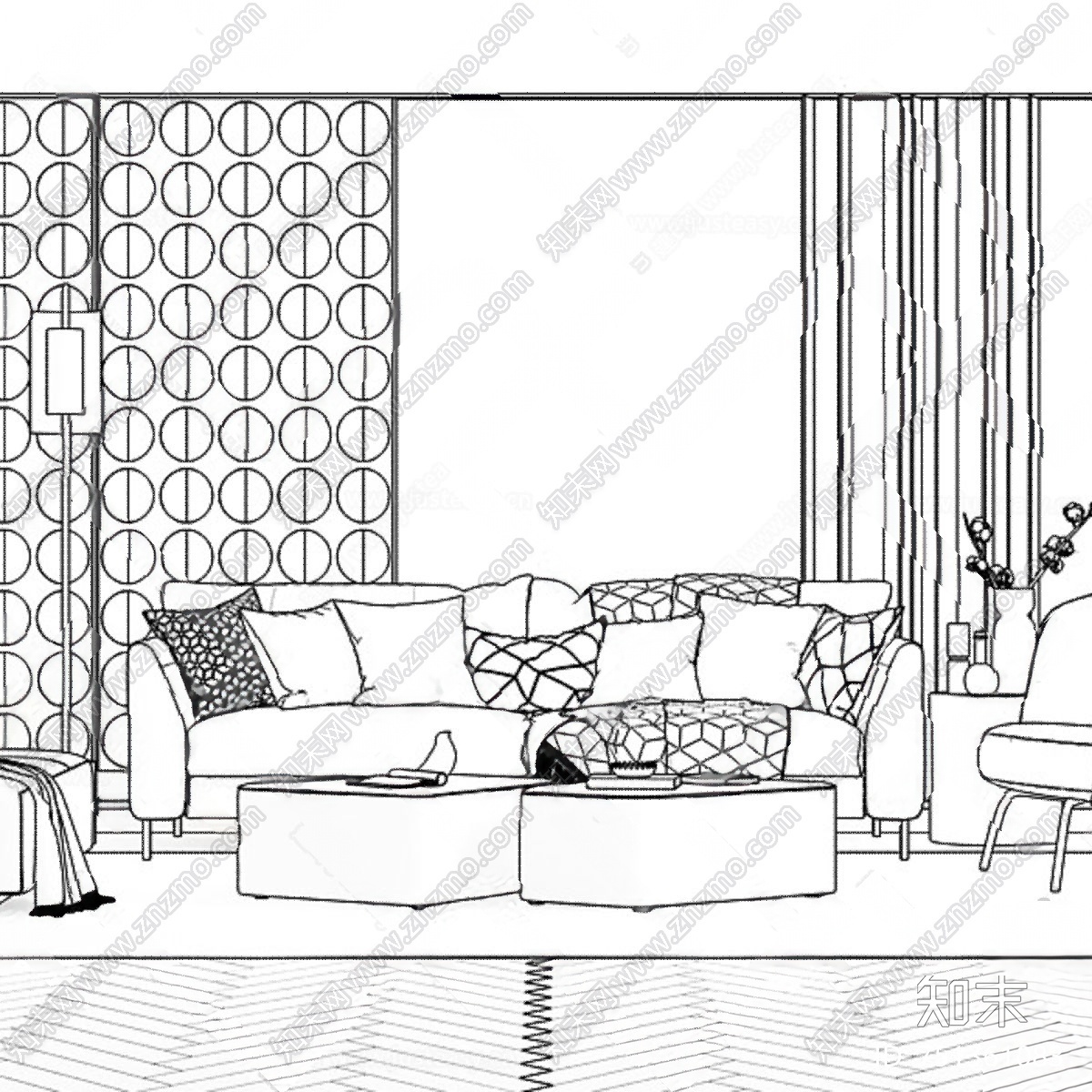 现代沙发茶几组合3d模型下载【id:751361083】