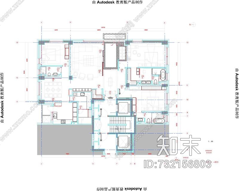 李玮珉-北京中赫万柳书院C2标准层样板房|CAD施工图+效果图施工图下载【ID:732156803】