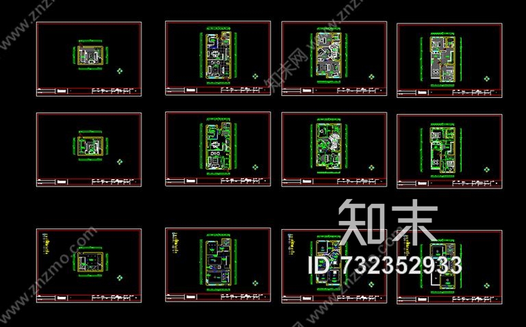 三居设计竣工图cad施工图下载【ID:732352933】