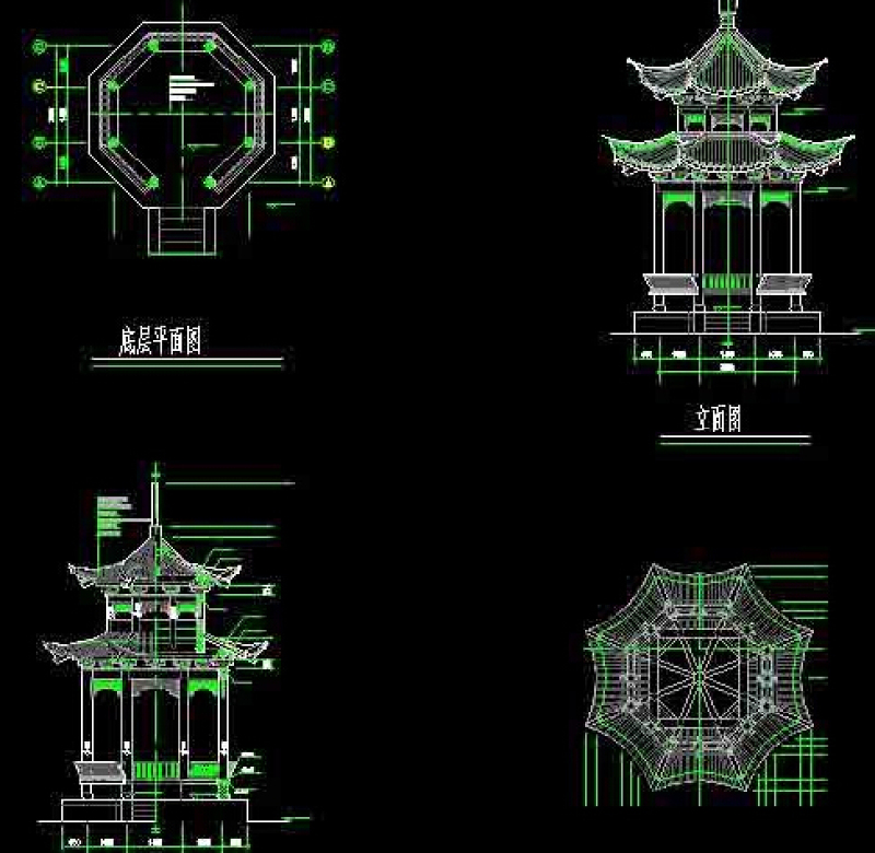 古代八角亭建筑设计cad施工图施工图下载