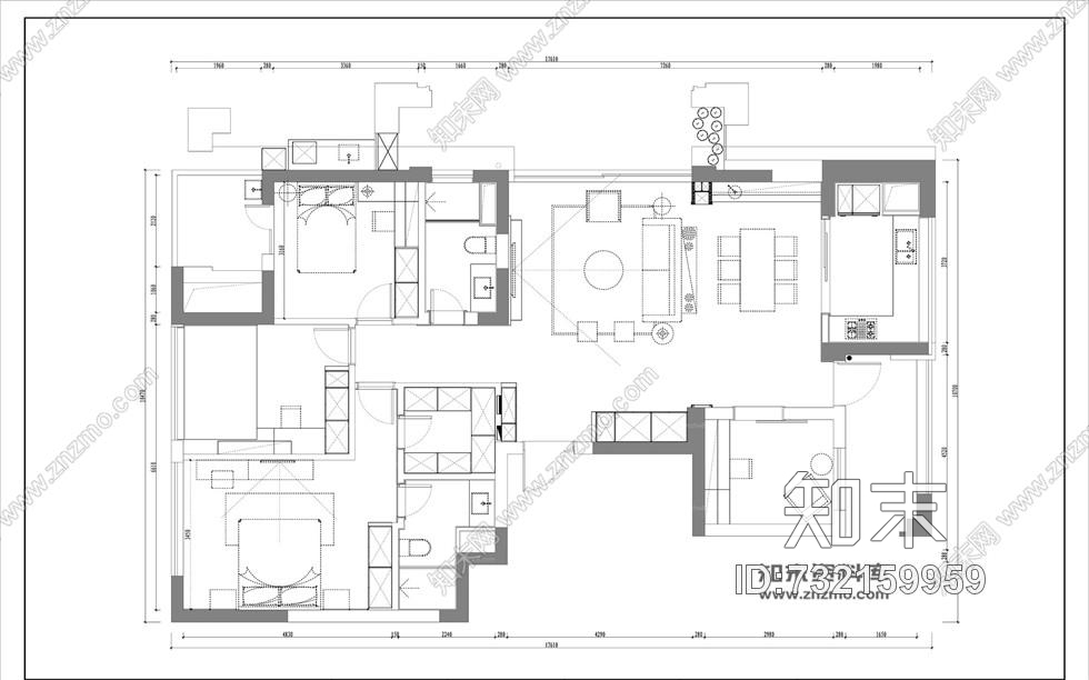 130平方3房2厅现代小清晰室内装修施工图含效果图施工图下载【ID:732159959】