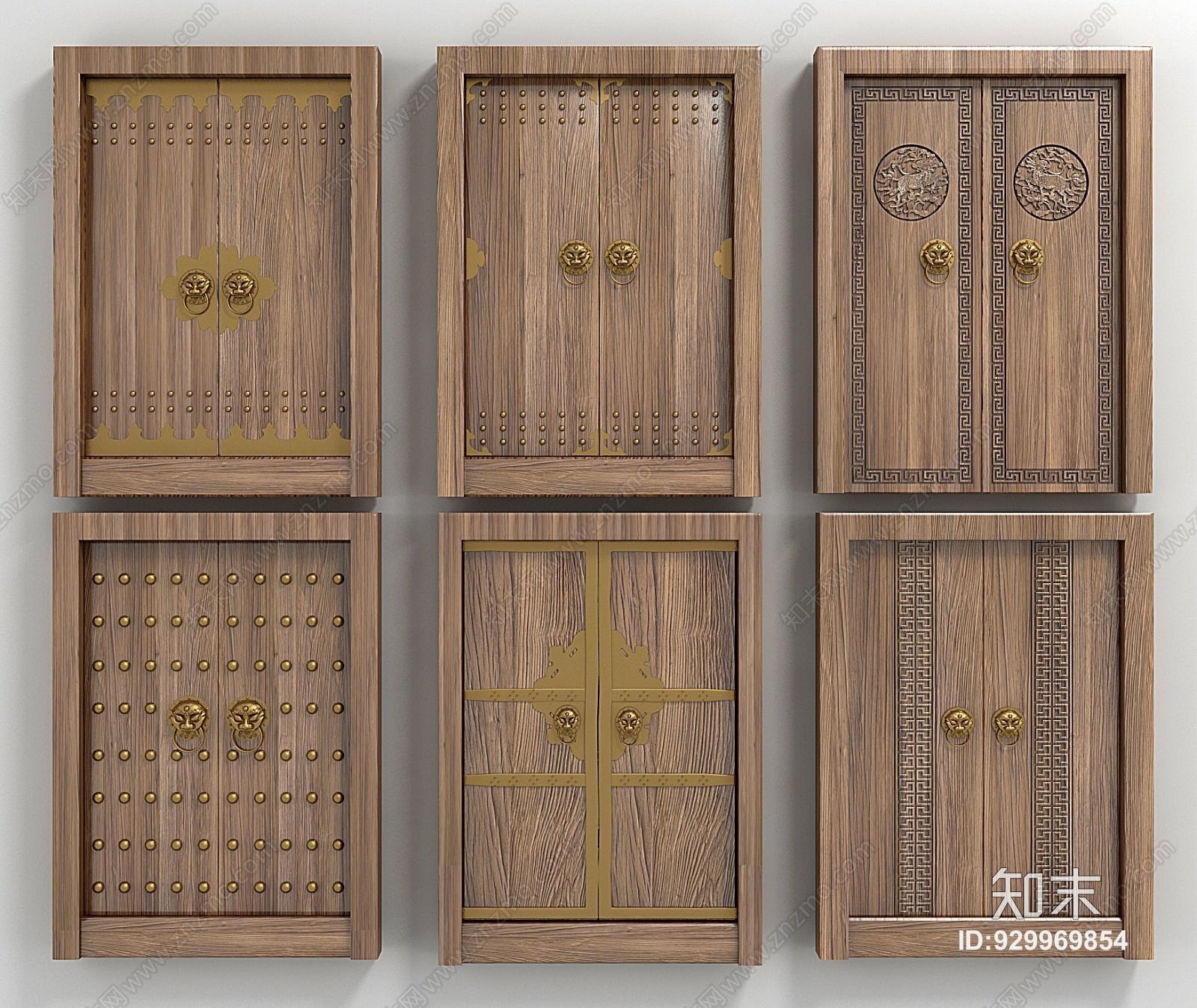 新中式中式老木门3d模型下载【id:929969854】