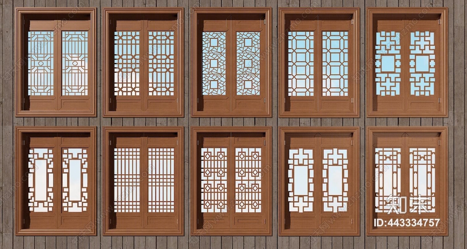 中式镂空木质仿古花窗3d模型下载