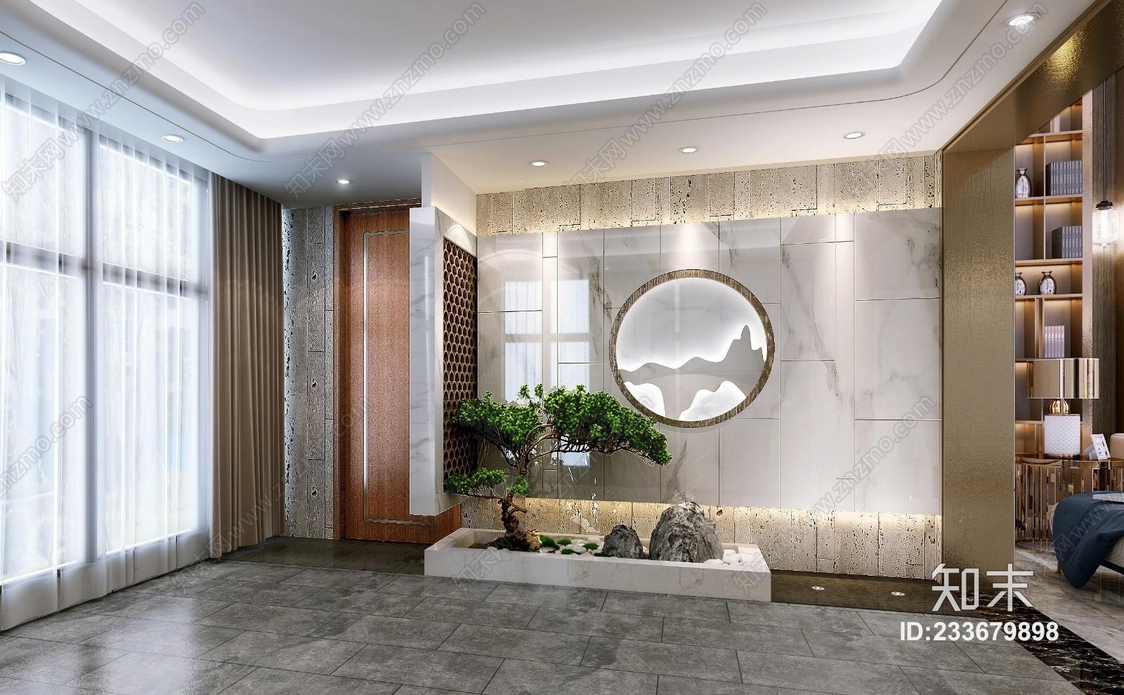 新中式别墅入户玄关3d模型下载【id:233679898】