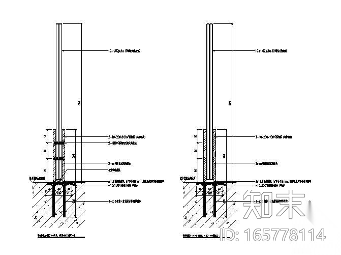 某玻璃幕墙平台栏杆节点构造详图施工图下载【id:165778114】