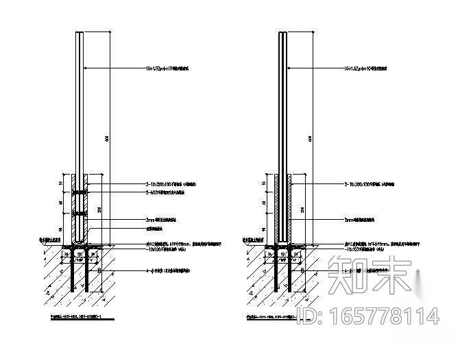 某玻璃幕墙平台栏杆节点构造详图施工图下载