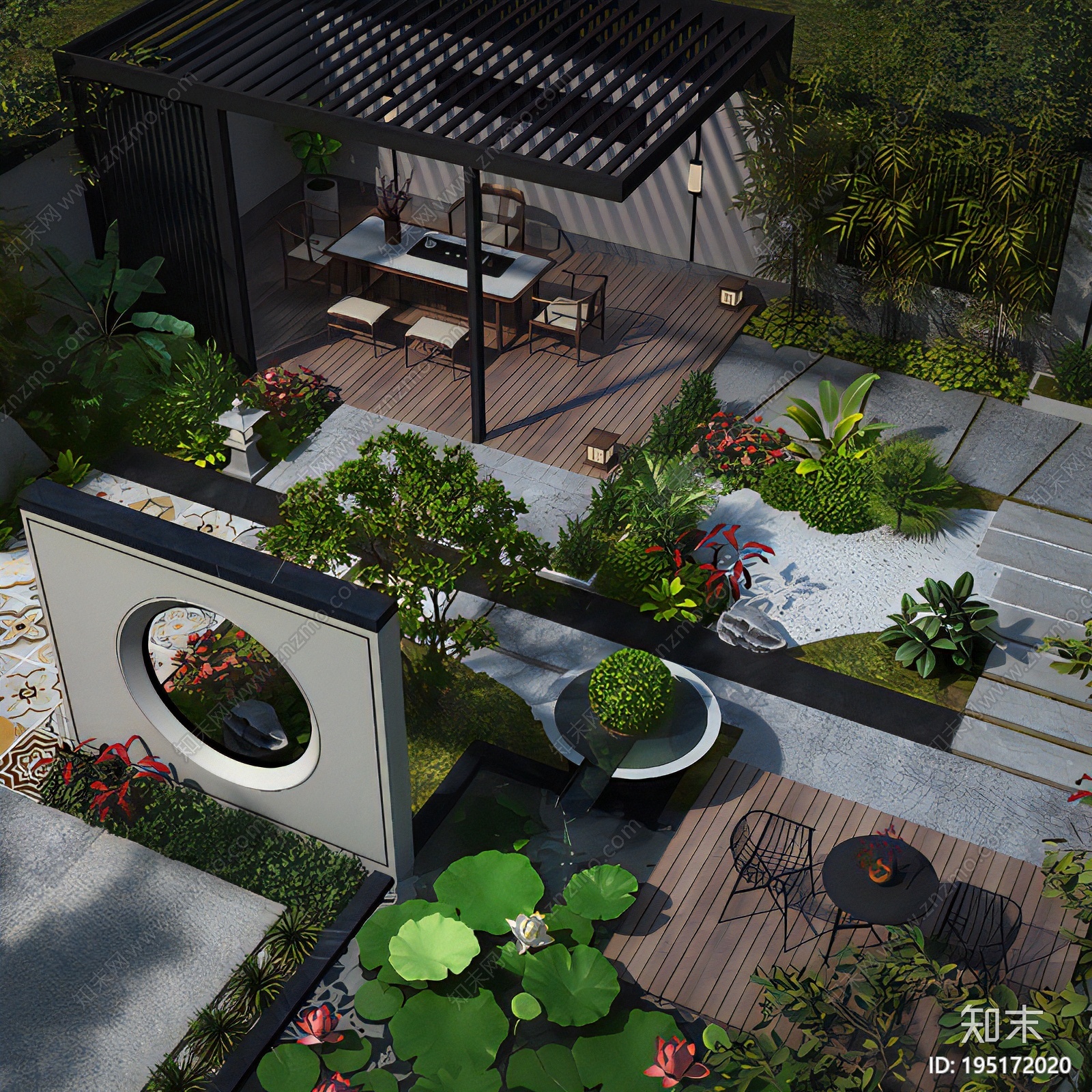 新中式别墅庭院3d模型下载【id:195172020】