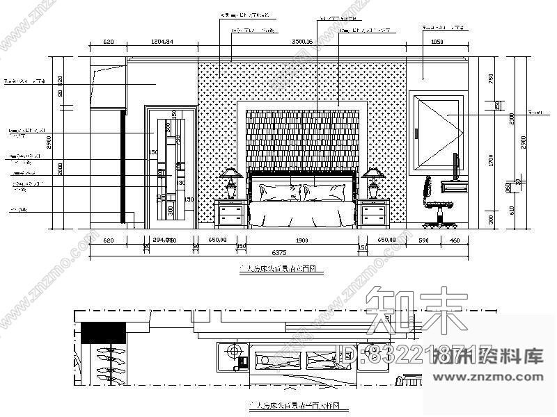 图块/节点时尚主卧立面图cad施工图下载【ID:832218717】