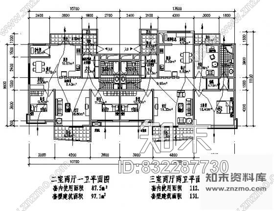 图块/节点四套经典户型平面cad施工图下载【ID:832287730】