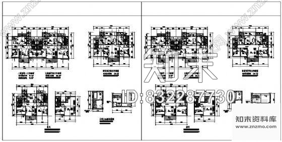 图块/节点四套经典户型平面cad施工图下载【ID:832287730】