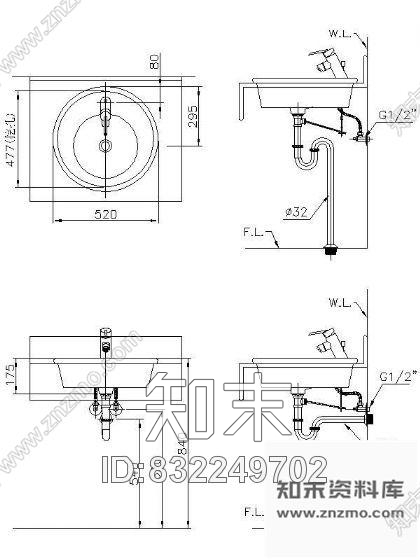 图块/节点5种台面上脸盆安装详图cad施工图下载【ID:832249702】