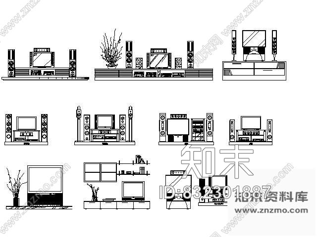 图块/节点精选电视柜组合cad施工图下载【ID:832301887】