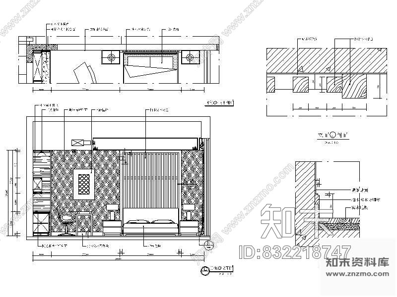 图块/节点现代卧室立面图施工图下载【ID:832218747】