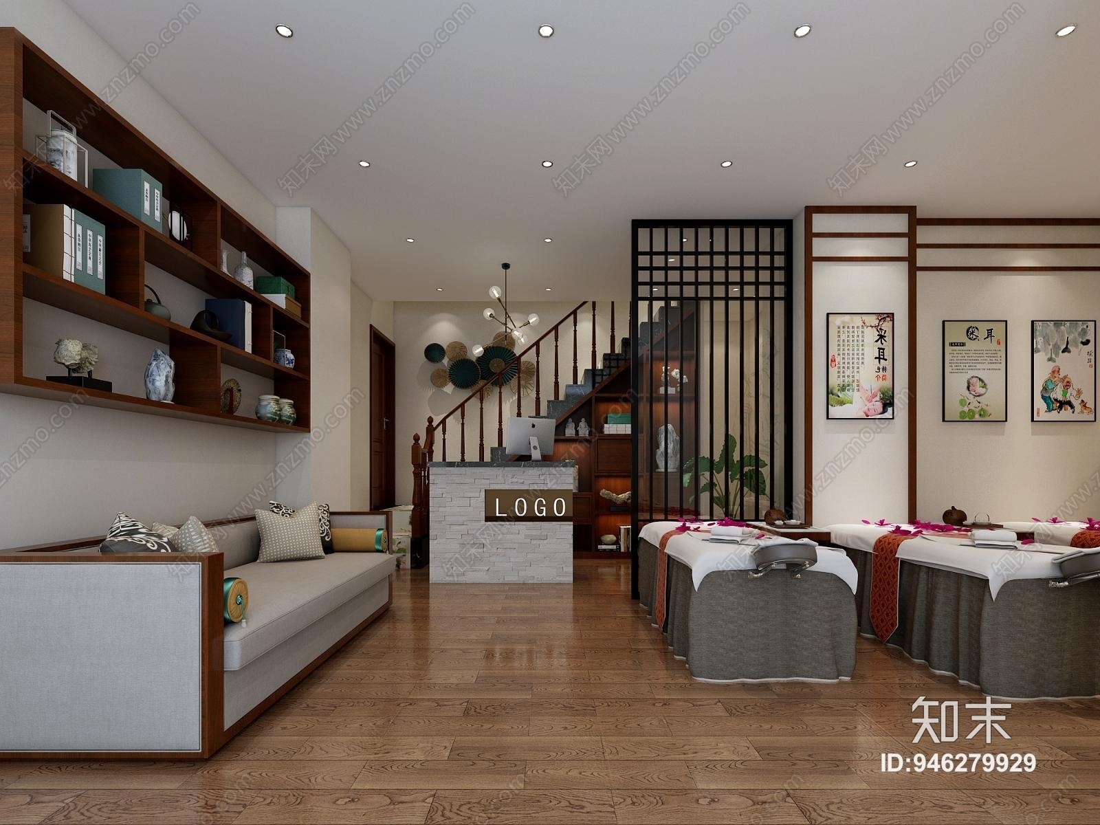 新中式风格采耳店3d模型下载【id:946279929】
