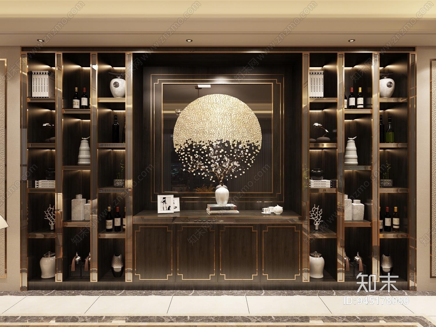 新中式轻奢酒柜3d模型下载【id:945178080】