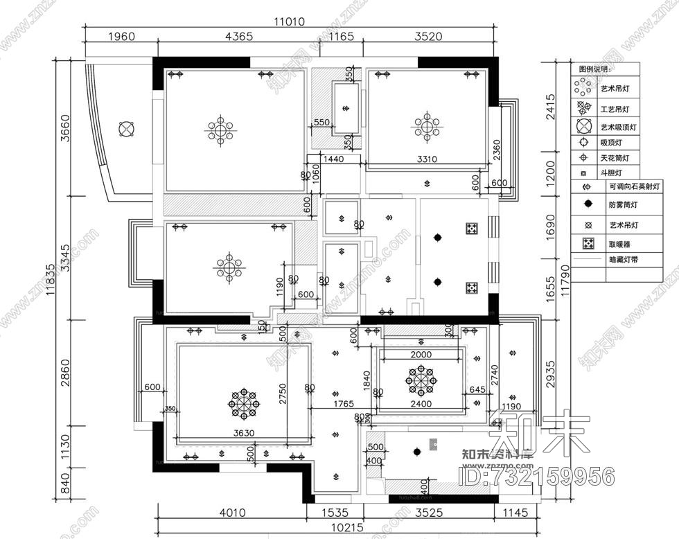 新中式风格130平方3房2厅室内装修施工图含实景施工图下载【ID:732159956】