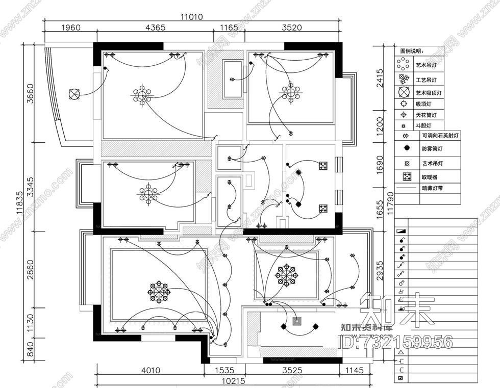 新中式风格130平方3房2厅室内装修施工图含实景施工图下载【ID:732159956】