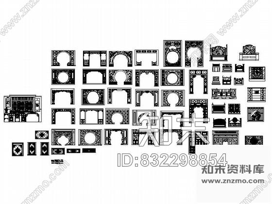 图块/节点中式门隔断全套CAD图块下载cad施工图下载【ID:832298854】