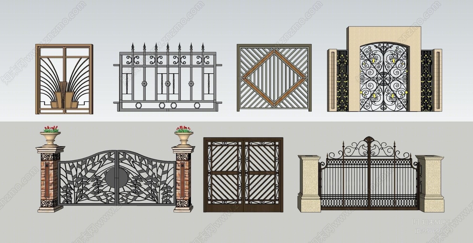 原创欧式风格大门 花园别墅大门su模型下载【id:950650143】