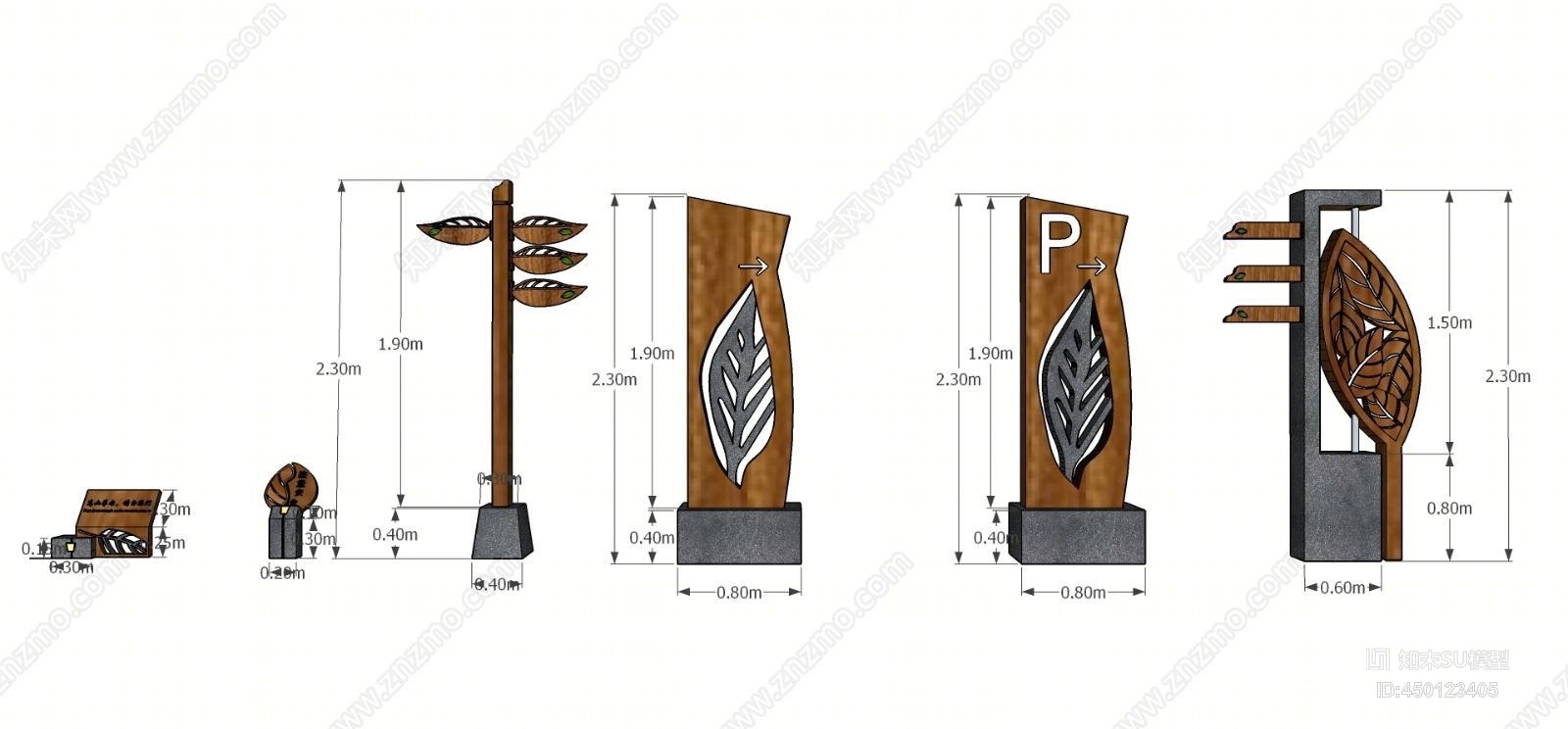原创中式风格广告牌 标识牌 路标su模型下载【id:450123405】