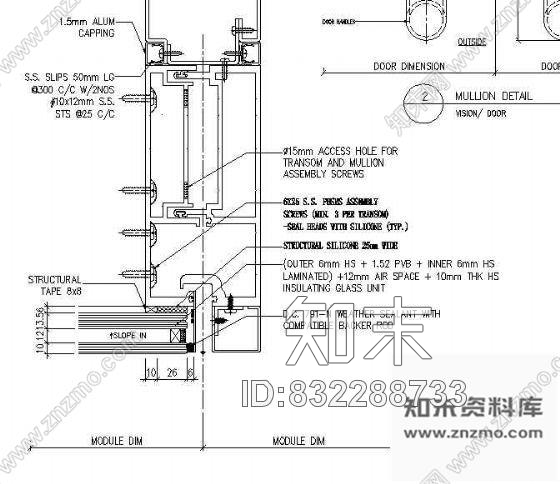图块/节点平开门与单元幕墙连接节点cad施工图下载【ID:832288733】