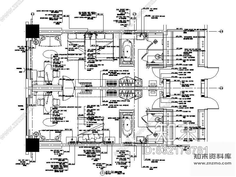 图块/节点五星级酒店客房平面图施工图下载【ID:832178781】