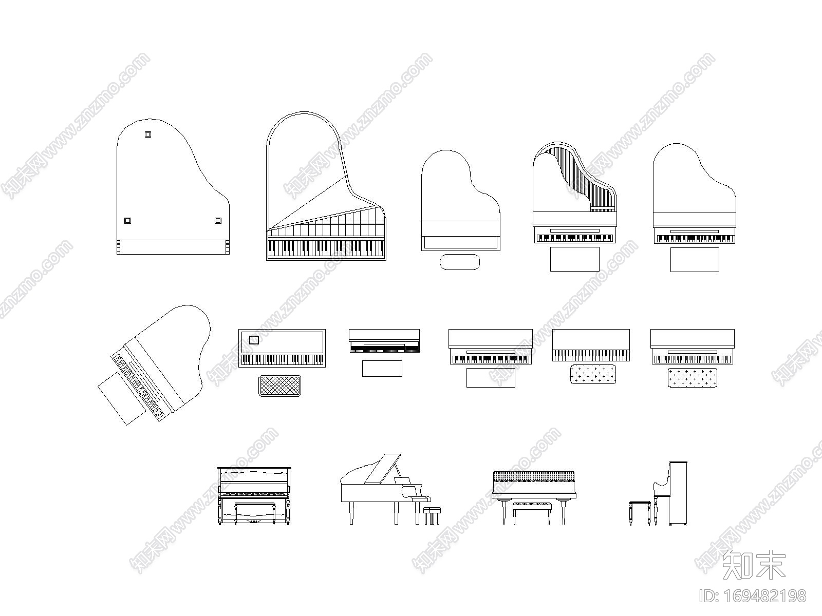 常用钢琴cad平立面图集施工图下载