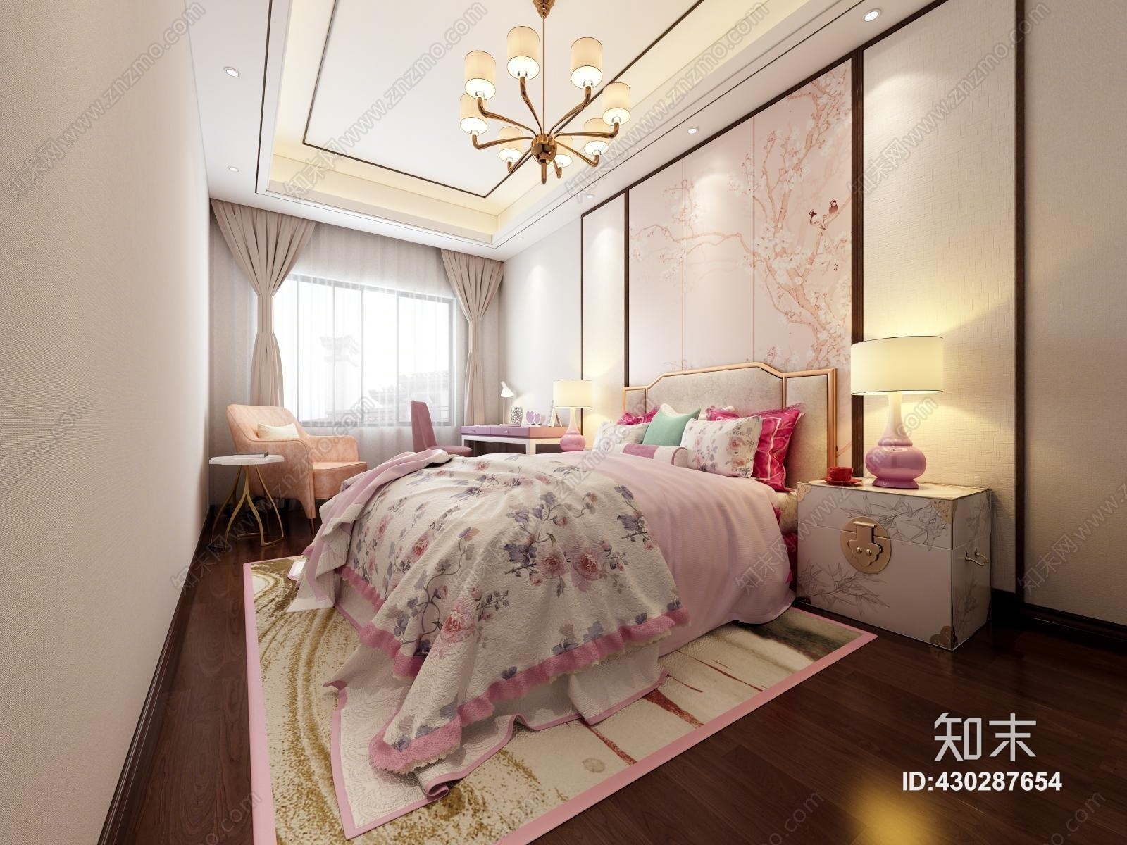 新中式女儿房公主房3d模型下载【id:430287654】